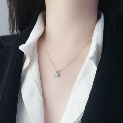 S925 Sterling Silver Geometric 3D Star Pendant Minimalist Necklace 45cm / 17.7''