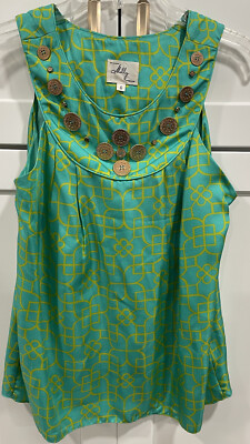 Milly Silk Blouse Sz 6 Aqua Print Tank Top Sleeveless AK94