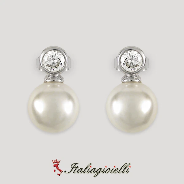 Orecchini Perla Brillanti in Argento 925 Rodiato Oro Bianco - Immagine 4 di 4