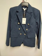 Nwt Free Assembly Womens Double Breasted Twill Blazer Navy LINED S L
