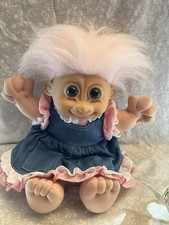large troll doll Russ. 11 inches. Soft sculpture body. Pink checked blouse wit