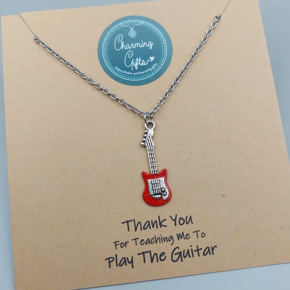 Collar de guitarra eléctrica roja - Joyería de música rock para amantes de la guitarra Foto 3 de 4