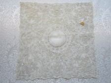 Vintage / Antique Cream Wedding Hankie Embroidered Open Thread Work "Unused"