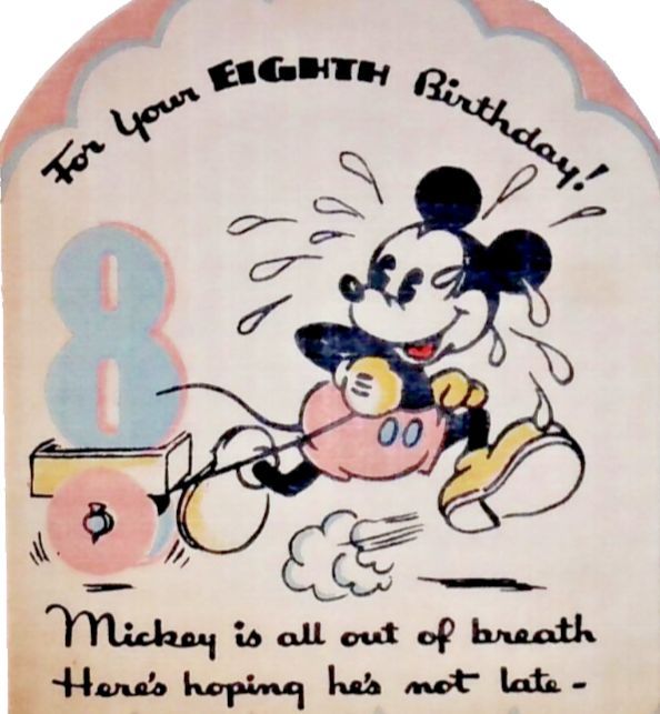 Vintage 1930s Hallmark Mickey Mouse Happy 8th Birthday Greeting