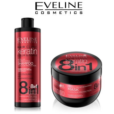 Eveline Keratin Shampoo Haarmaske Reparaturbehandlung für geschädigtes coloriertes Haar