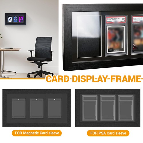 For PSA CGC Graded Black Wooden Frame Magnetic Sports Trading Cards (Holds 3)
