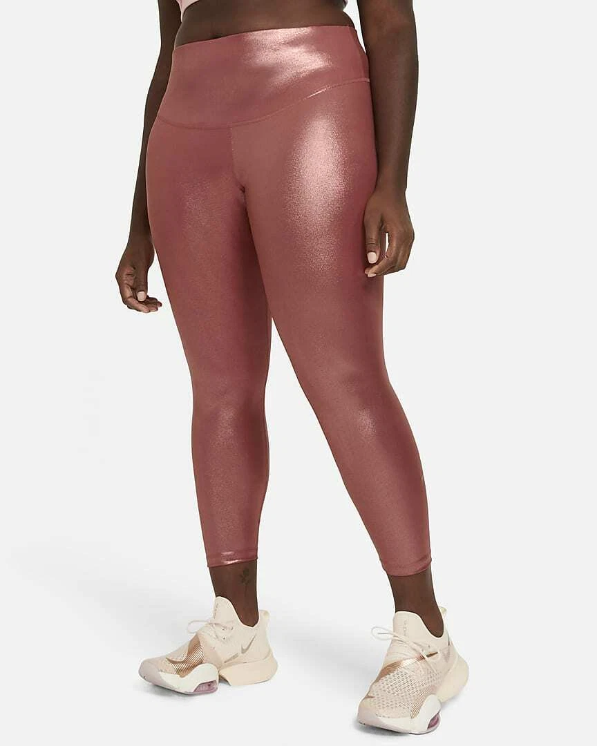 $85 NEW Womens Nike One Icon Clash 7/8 Tight Fit Leggings Metallic