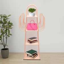 4 Tiers Pink Bookcase Free Standing Book Shelf Bookcase With 6 Compartments