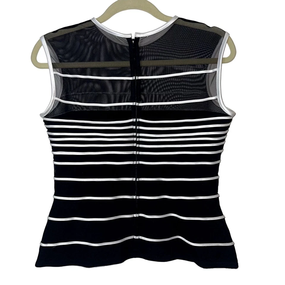 Top Tadashi para mujer vintage talla grande negro blanco a rayas malla elástica sin mangas Foto 2 de 4