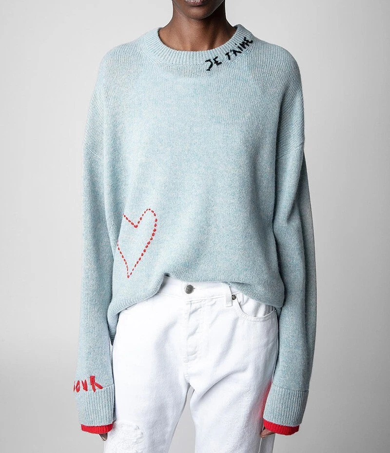 Women Zadig & Voltaire Love Embroidery 100% Cashmere Wool Knitted Sweater S M L - Image 2 of 4