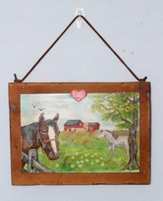 Horse Red Barn Painting Country Original Signed Country Wall Decor