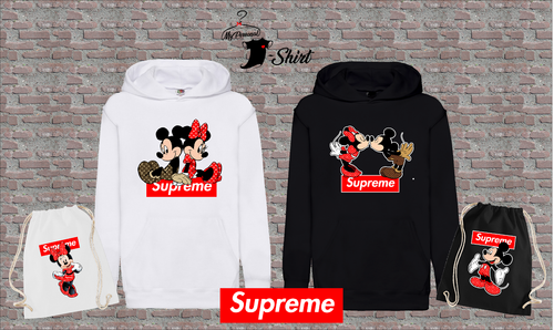FELPA + SACCA BIANCA NERA SUPREME TOPOLINO MINNIE UOMO DONNA BAMBINO  T-SHIRT | eBay