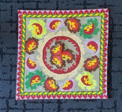 STUNNING UZBEK IROQI HAND EMBROIDERD CROSS STITCH SILK  CUSHION COVER -