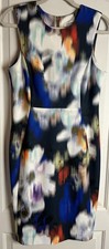 Calvin Klein Abstract Blurred Floral Sleeveless Sheath Dress Exposed Zipper 10