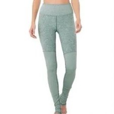 Alo Yoga Goddess High Waist Leggings Sage Green Heather Ribbed Womens Medium