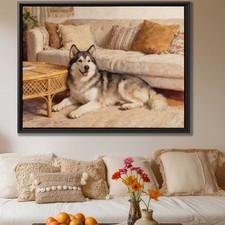 Alaskan Malamute Oil Painting Canvas Print Dog Artwork for Living Room Decor
