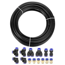 Pneumatic 10mm OD PU Air Hose Tubing Kit 10 Meters Black with 14 Pcs Fittings