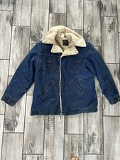 Vintage 70s Maverick Ranch Coat Sherpa Lined Denim Jacket Sz Large Outdoors USA