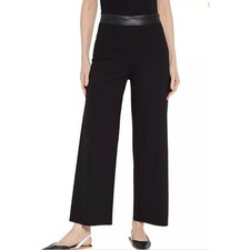 New NWT Lysse Denver Pants Wide Leg Ponte Size XL Black Faux Leather Waistband