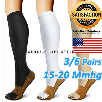 Medias De Compresion S-XXL Pantorrilla Ancha Para Mujeres Hombres 3/6 Pares