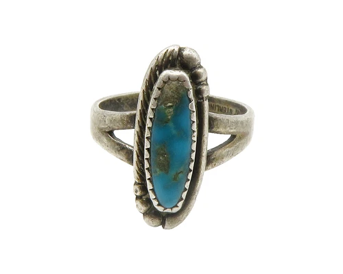 POST BELL TRADING 925 Silver  Vintage Turquoise Split Band Ring Sz 7  RG14514
