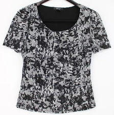 Style & Co Shirt Womens Large Gray Black Abstract Print Short Sleeve Stretch Top