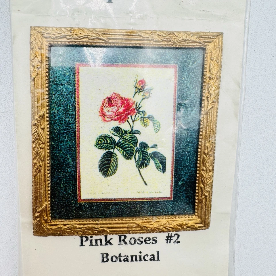 Marco de pintura de flores botánicas en miniatura para casa de muñecas Jacqueline's rosas rosadas Foto 4 de 4
