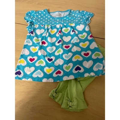 Jumping Beans Toddler Girls Blue Heart Tunic Top and Green Bow Leggings Set 24M