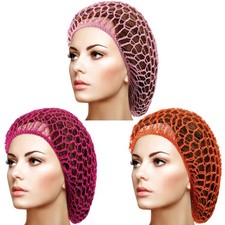 3 Pieces Mesh Hair Net Rayon Crochet Hair Nets Knit Snood Hat Crocheted Sleep...