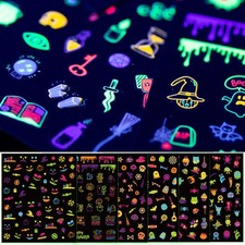 TailaiMei 12 Sheets Halloween Nail Stickers Glow in The Neon Luminous, Fluore...