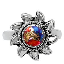 Kingman Orange Dahlia Turquoise 925 Sterling Silver Ring Size 9 R-1617