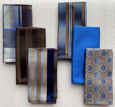6 Pack Mens Pocket Squares 10.5  Blue Brown Unique Bundle Wedding Suit Crafting