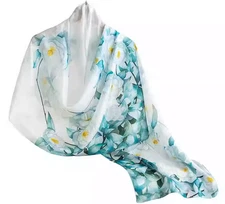 100% Silk mulberry Scarf Women neckerchief Shawl Wrap floral blue white HD1-53