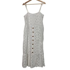 NAOO Nation AK Outs White Eyelet Lace Midi Dress XL Cotton Boho Cottagecore