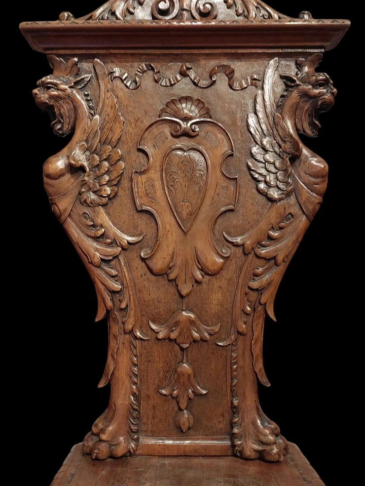 SILLA ITALIANA VALENTINO PANCIERA BESAREL ANTIGUA GRIFO TALLADO FINO SGABELLO Foto 4 de 4