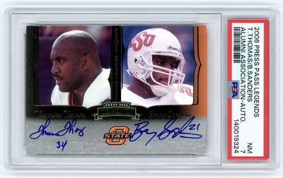 2006 Press Pass Legends Barry Sanders Thurman Thomas Dual On Card Auto /35 PSA 7
