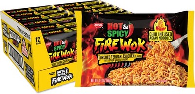 Nissin Fire Wok, Torched Teriyaki Chicken, Hot & Spicy Chile Infused Asian No...