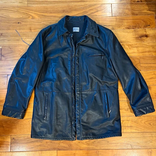 Armani Collezioni Men's L Black Leather Zip Lined Jacket Size 40 Made in Italy - product listing photo