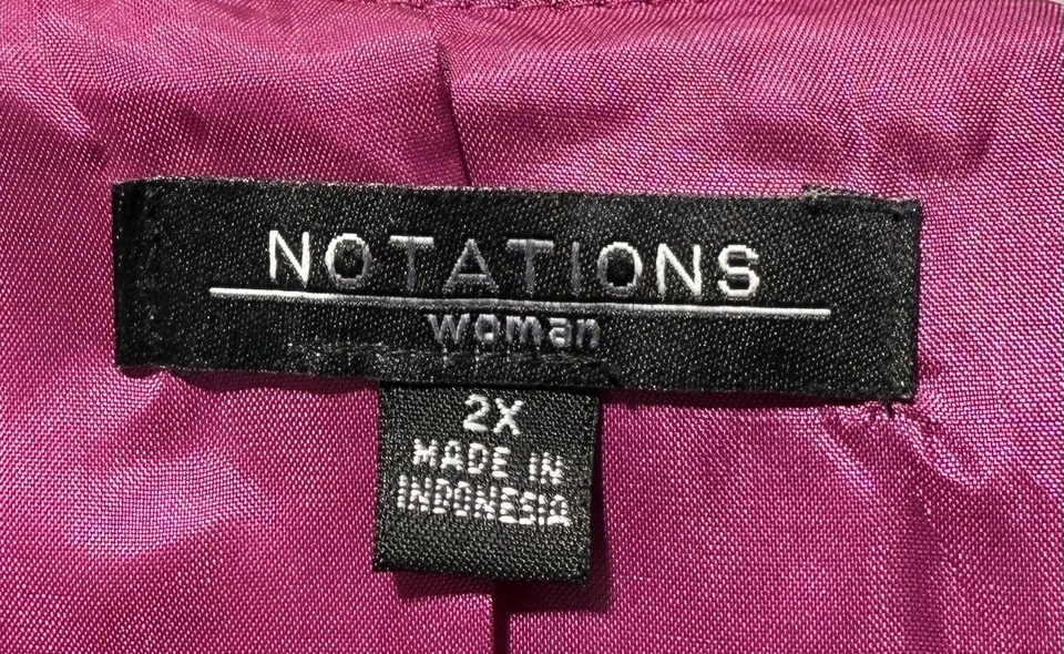 Notations Womens Open Front Blazer Size 2X Pink Fuchia 3/4 Sleeve Jacket - Image 2 of 3