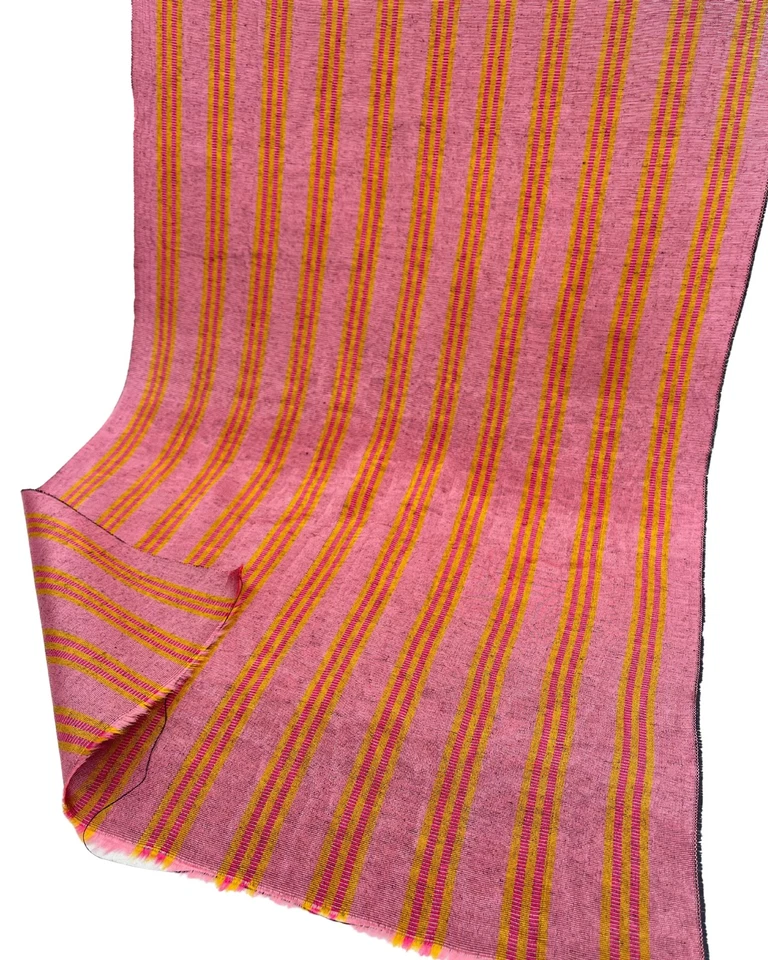 Pink Silk Moire Fabric By 2 Meters, Watermark Patterned, Yellow Striped - Image 3 of 4