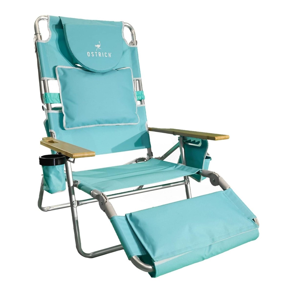 Ostrich Deluxe 3N1 Lightweight Outdoor Lawn Beach Lounge Chair w/Footrest,  Aqua