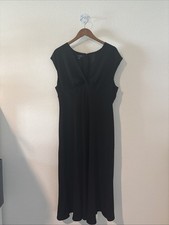 Chaps Midi Black Dress Cap Sleeves V Neck Twisted Front Black Tie Classic 16W