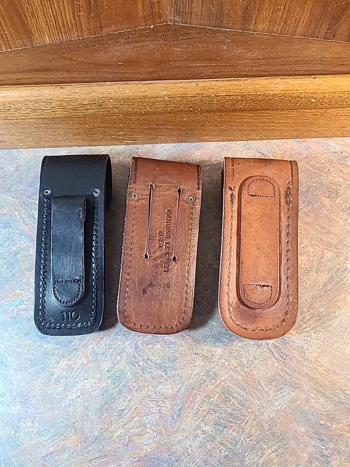 Lote de tres fundas para cuchillos de cuero, Schrade, Buck, Camillus (solo fundas) Foto 2 de 2
