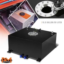 15.5 Gallon Lightweight Aluminum Black Fuel Cell Tank+Level Sender Polished Cap