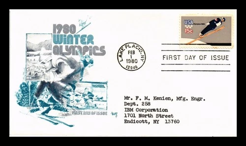 DR JIM STAMPS US COVER WINTER OLYMPICS SKI JUMP FIRST DAY ISSUE MARQ CACHET