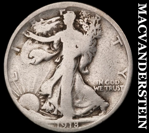 1918-D Walking Liberty Half Dollar- Silver- Scarce Better Date No Reserve #J3980