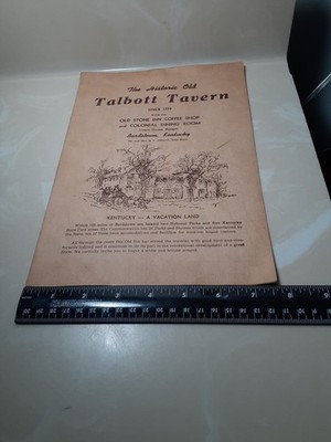 1961 Old Talbott Tavern Bardstown Kentucky Menu Cover With Menu Sheet
