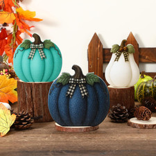 3 Pcs Fall Pumpkin Decorations Wooden Pumpkin Table Decor, Blue