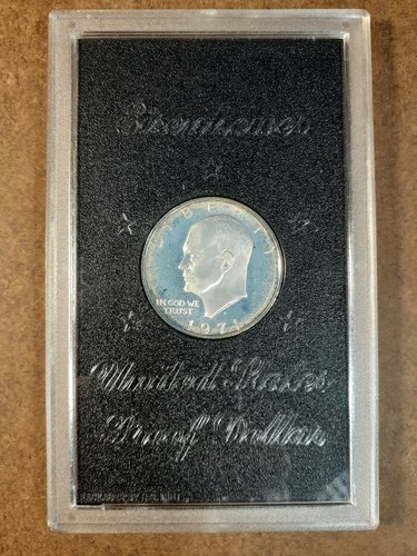 1971 S Eisenhower Proof 40 % Silver Dollar in US Mint Original Brown Box - Picture 4 of 5