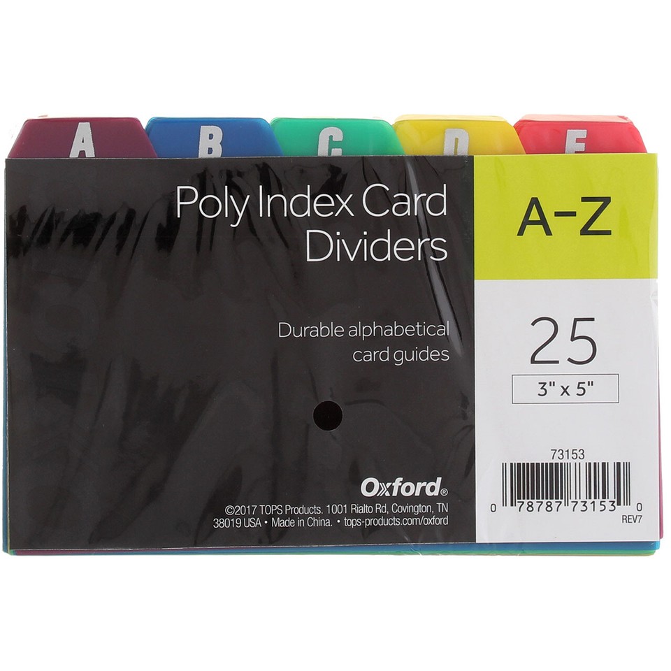 Oxford Index Card Dividers, 3in X 5in, Poly Construction, Multiple ...
